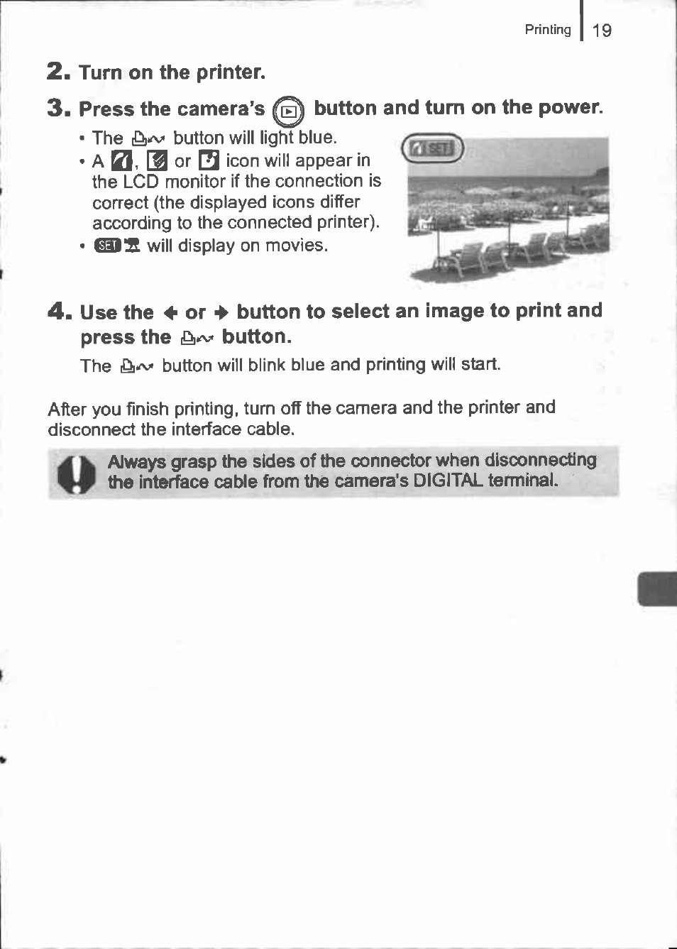 Turn on the printer, Press the camera’s | Canon IXUS 960 IS User Manual | Page 21 / 36