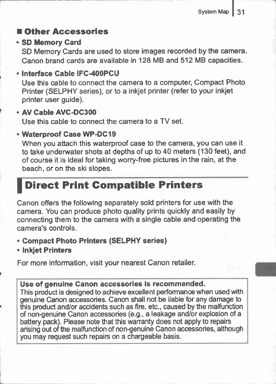 I direct print compatible printers, Other accessories | Canon IXUS 960 IS User Manual | Page 33 / 36