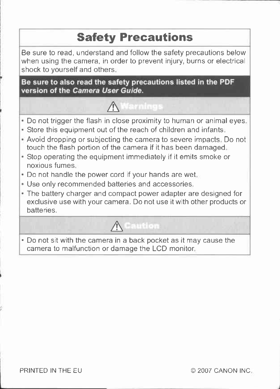 Safety precautions | Canon IXUS 960 IS User Manual | Page 35 / 36