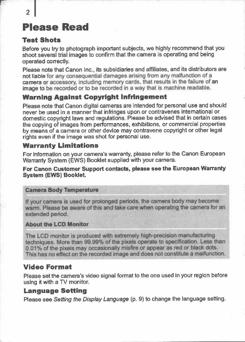 Please read | Canon IXUS 960 IS User Manual | Page 4 / 36