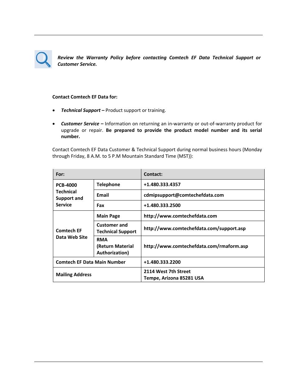 Getting help, Contacting comtech ef data | Comtech EF Data PCB-4000 User Manual | Page 13 / 88