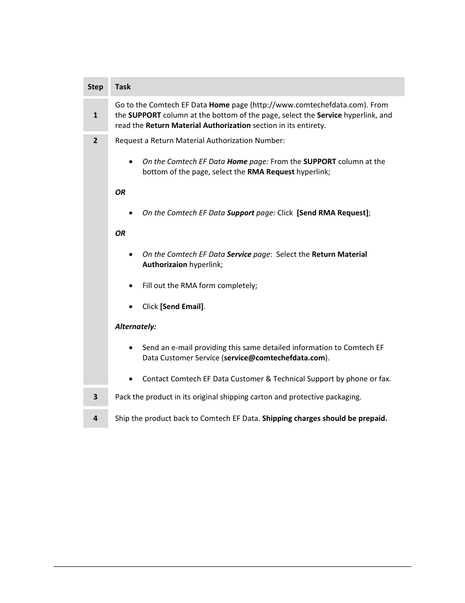 Returning a product for upgrade or repair | Comtech EF Data PCB-4000 User Manual | Page 14 / 88