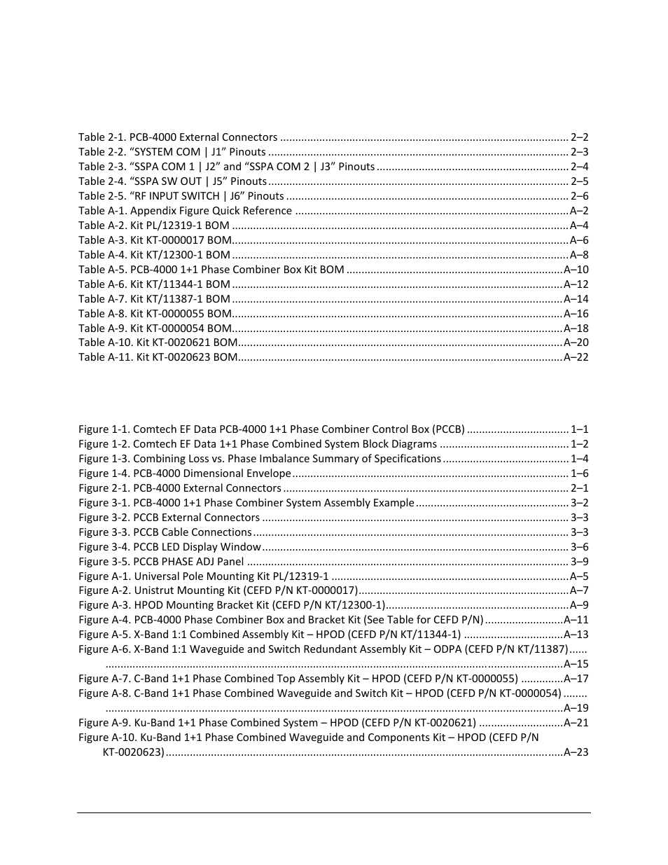 Tables, Figures | Comtech EF Data PCB-4000 User Manual | Page 8 / 88