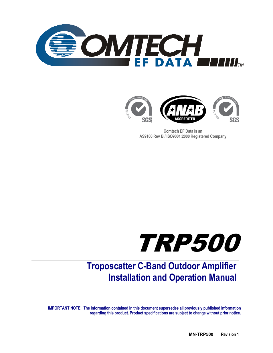 Comtech EF Data TRP500 User Manual | 100 pages