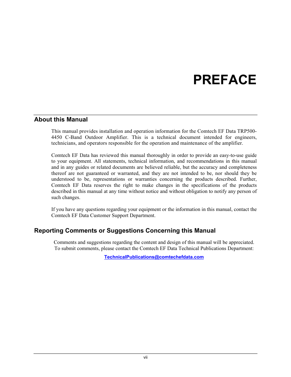 Trp500-preface, About this manual, Preface | Comtech EF Data TRP500 User Manual | Page 17 / 100