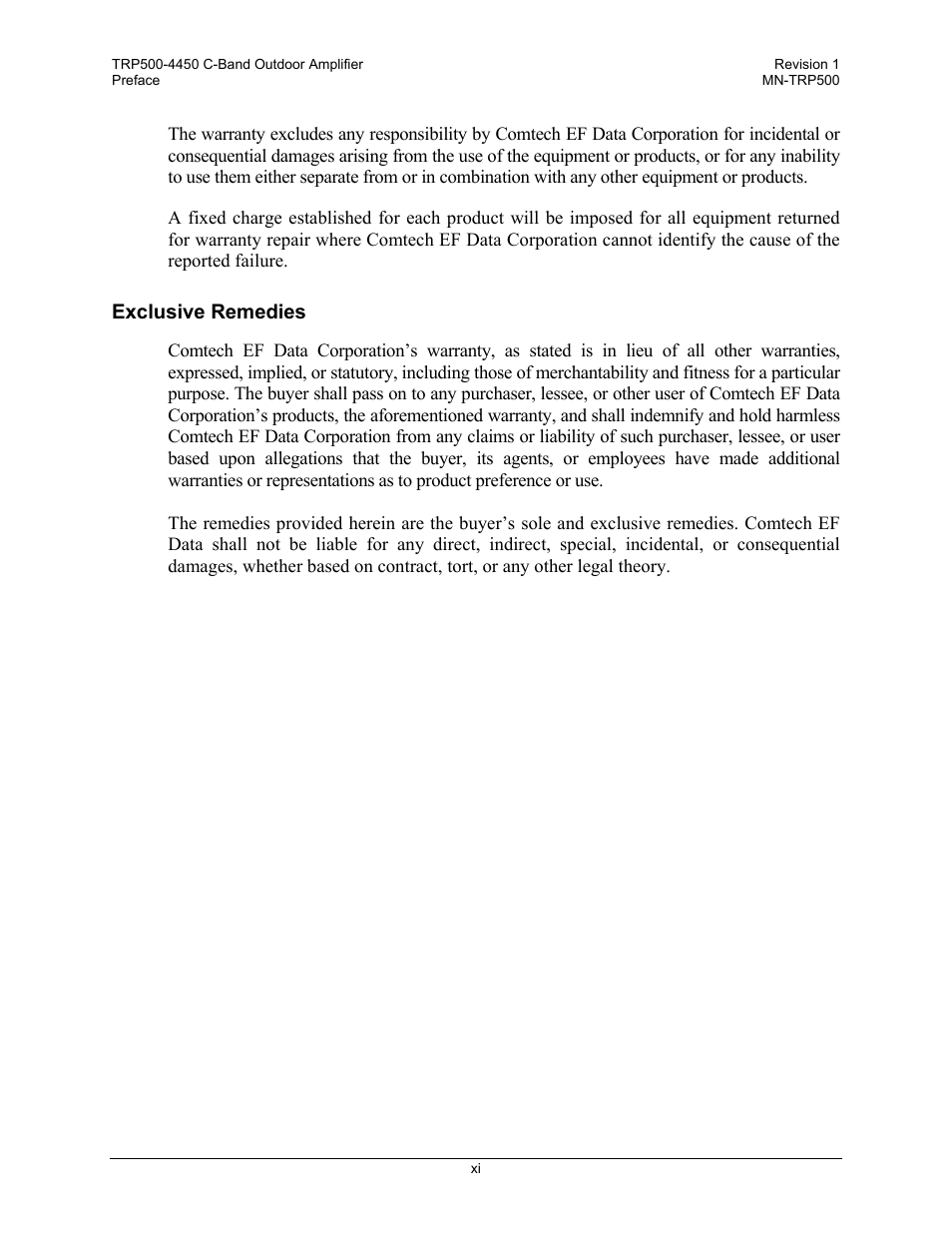 Exclusive remedies | Comtech EF Data TRP500 User Manual | Page 21 / 100