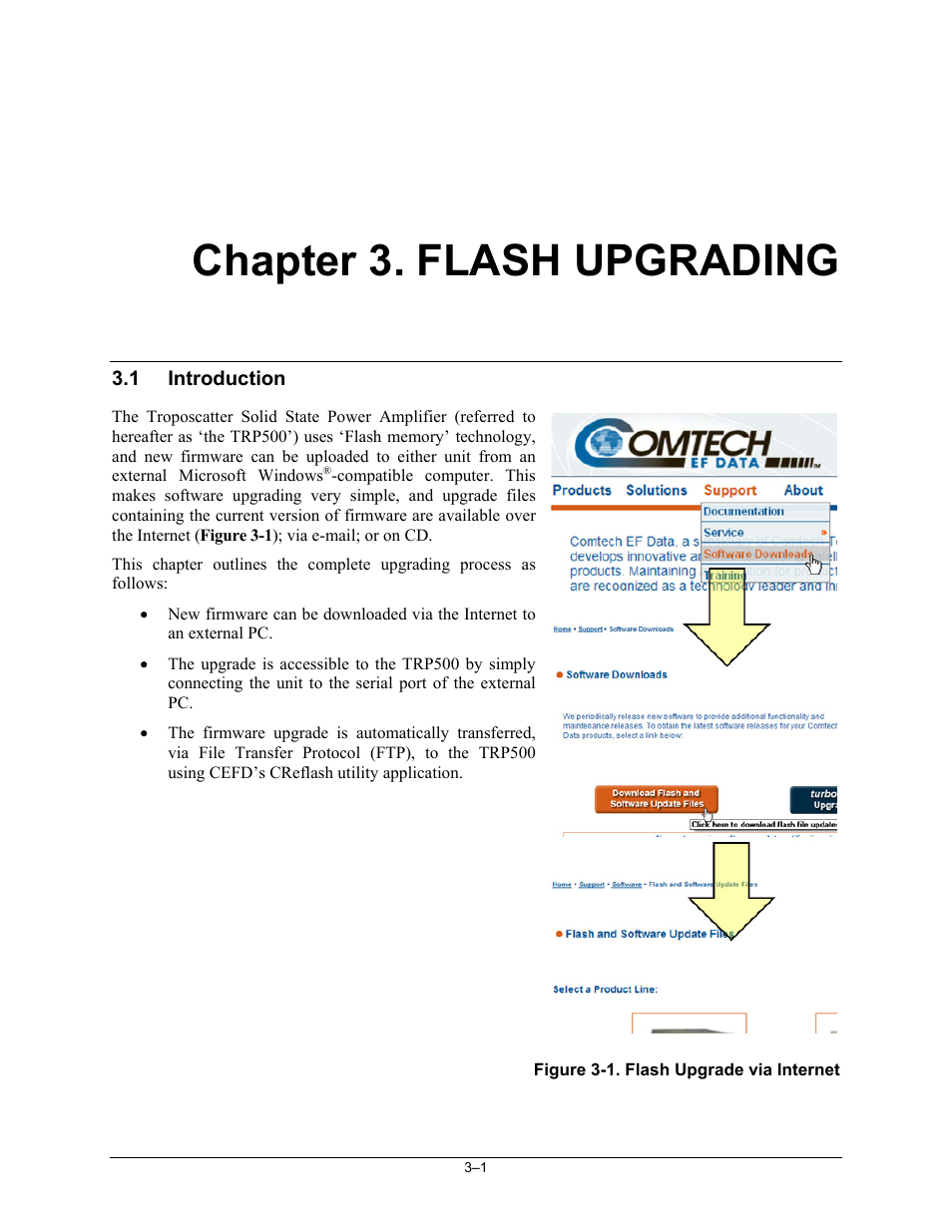 Trp500-ch03_flashupgrade, Chapter 3. flash upgrading, 1 introduction | Comtech EF Data TRP500 User Manual | Page 33 / 100