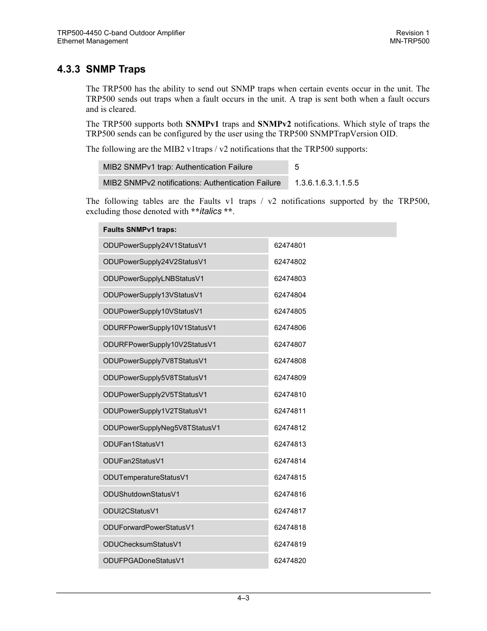 3 snmp traps | Comtech EF Data TRP500 User Manual | Page 39 / 100