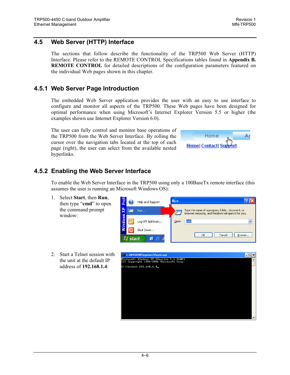 5 web server (http) interface, 2 enabling the web server interface | Comtech EF Data TRP500 User Manual | Page 42 / 100