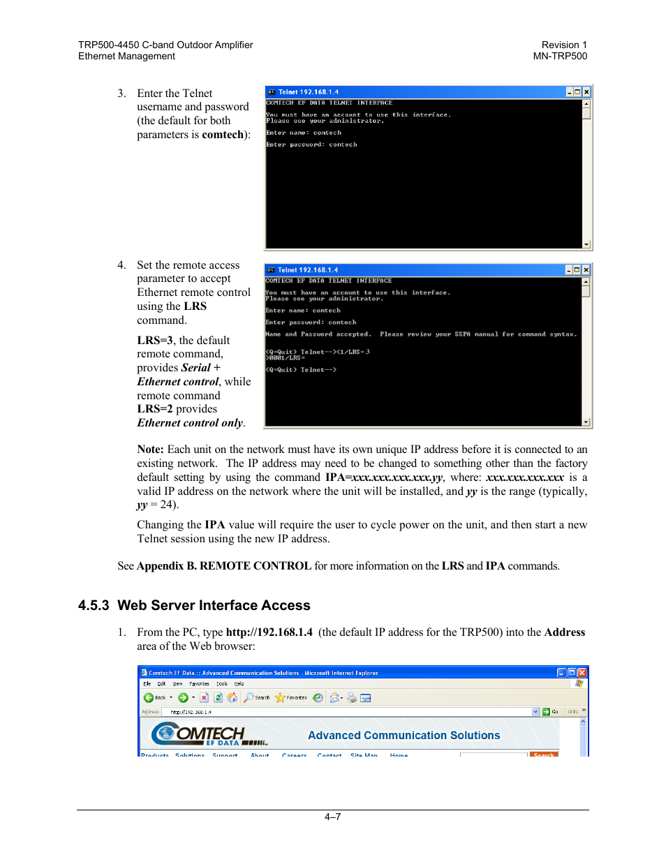 3 web server interface access | Comtech EF Data TRP500 User Manual | Page 43 / 100