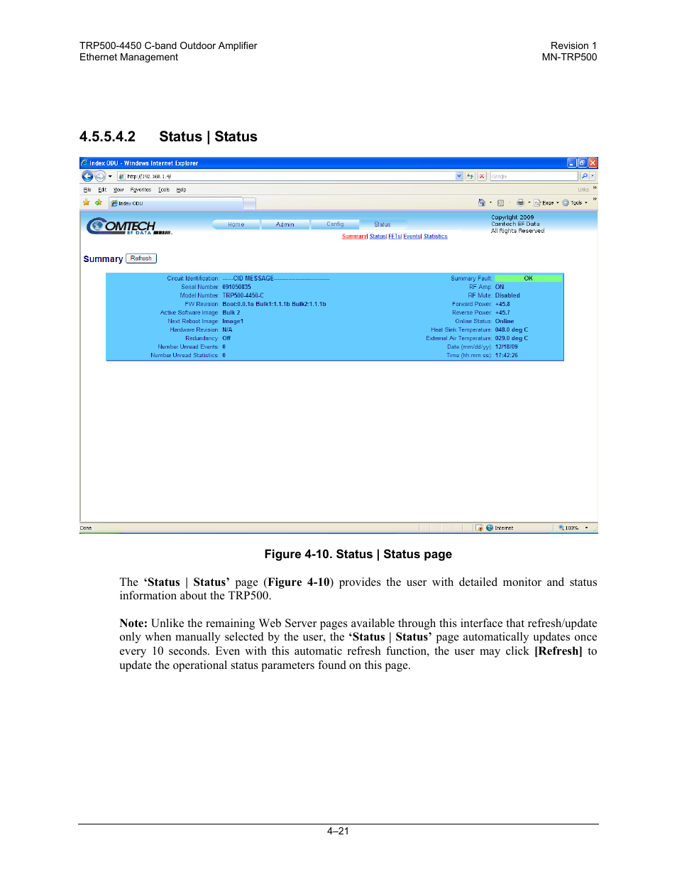 2 status | status | Comtech EF Data TRP500 User Manual | Page 57 / 100
