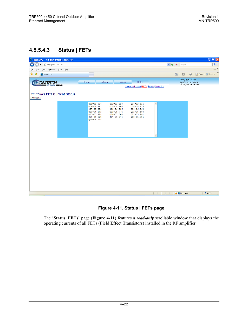 3 status | fets | Comtech EF Data TRP500 User Manual | Page 58 / 100