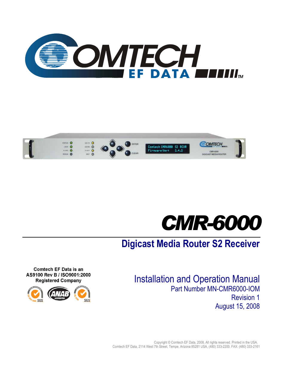 Comtech EF Data CMR-6000 Manual User Manual | 138 pages