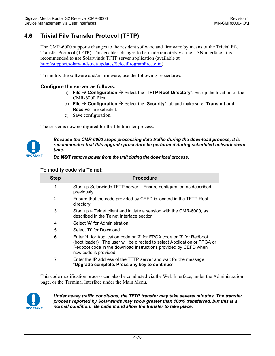 6 trivial file transfer protocol (tftp) | Comtech EF Data CMR-6000 Manual User Manual | Page 100 / 138