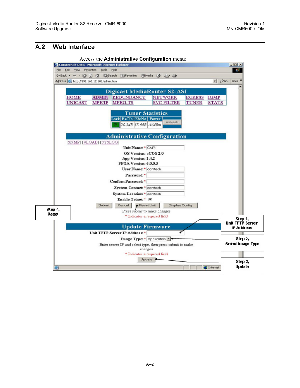 A.2 web interface | Comtech EF Data CMR-6000 Manual User Manual | Page 104 / 138