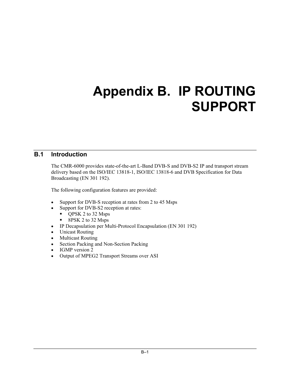 Cmr6000-append_b_iproutesupport, Appendix b. 0bip routing support, B.1 1bintroduction | Appendix b. ip routing support | Comtech EF Data CMR-6000 Manual User Manual | Page 109 / 138