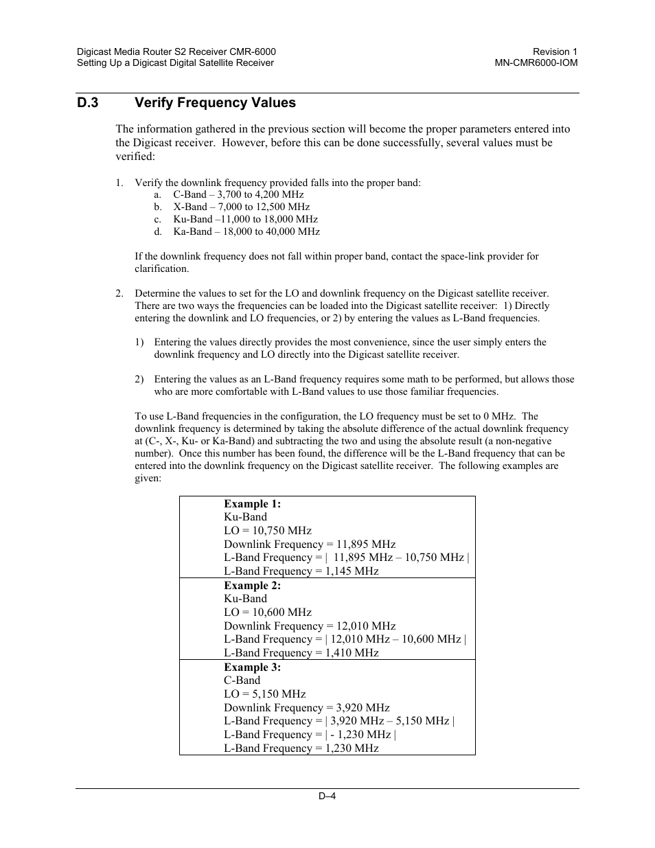 D.3 verify frequency values, Ection d.3) | Comtech EF Data CMR-6000 Manual User Manual | Page 118 / 138