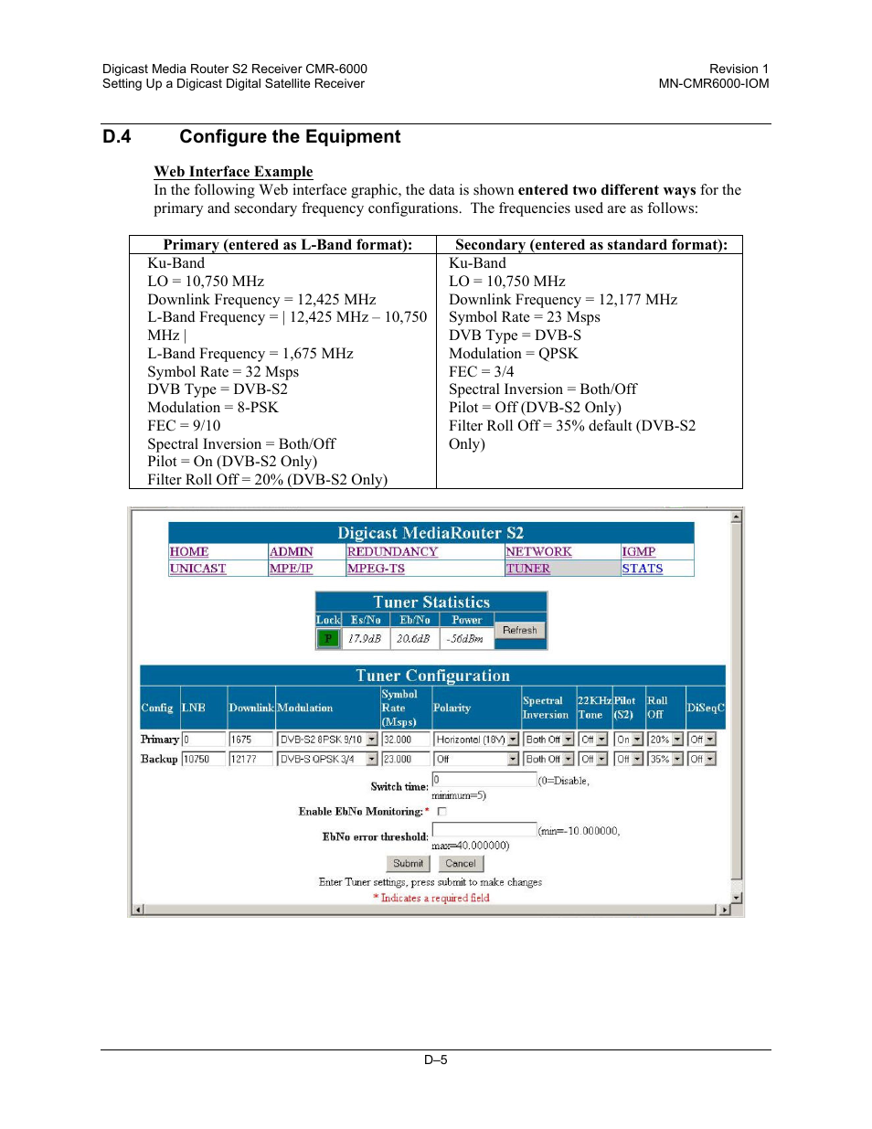 D.4 configure the equipment, D.4) | Comtech EF Data CMR-6000 Manual User Manual | Page 119 / 138