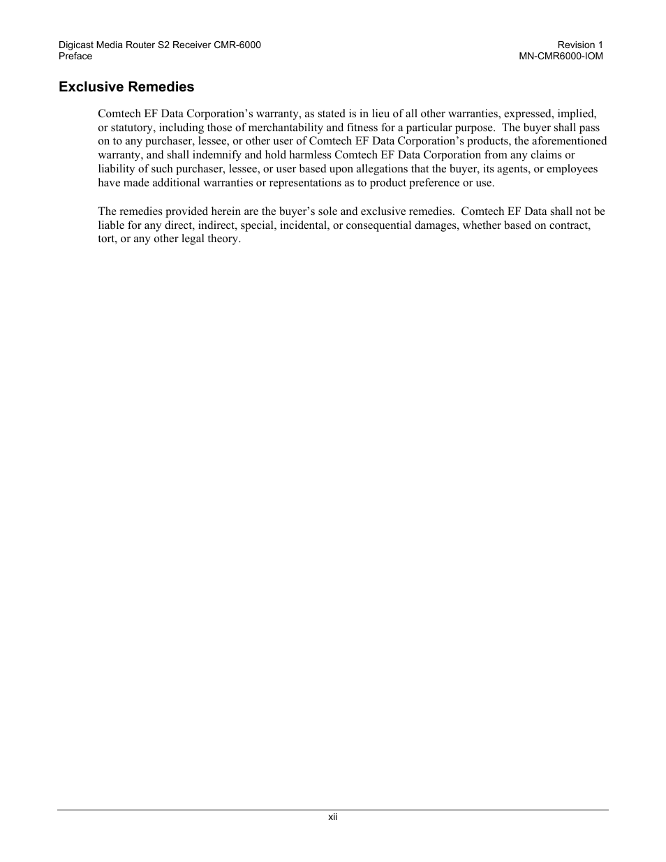 Exclusive remedies | Comtech EF Data CMR-6000 Manual User Manual | Page 18 / 138