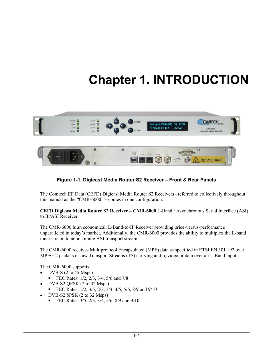 Cmr6000-ch1_introduction, Chapter 1. introduction | Comtech EF Data CMR-6000 Manual User Manual | Page 19 / 138