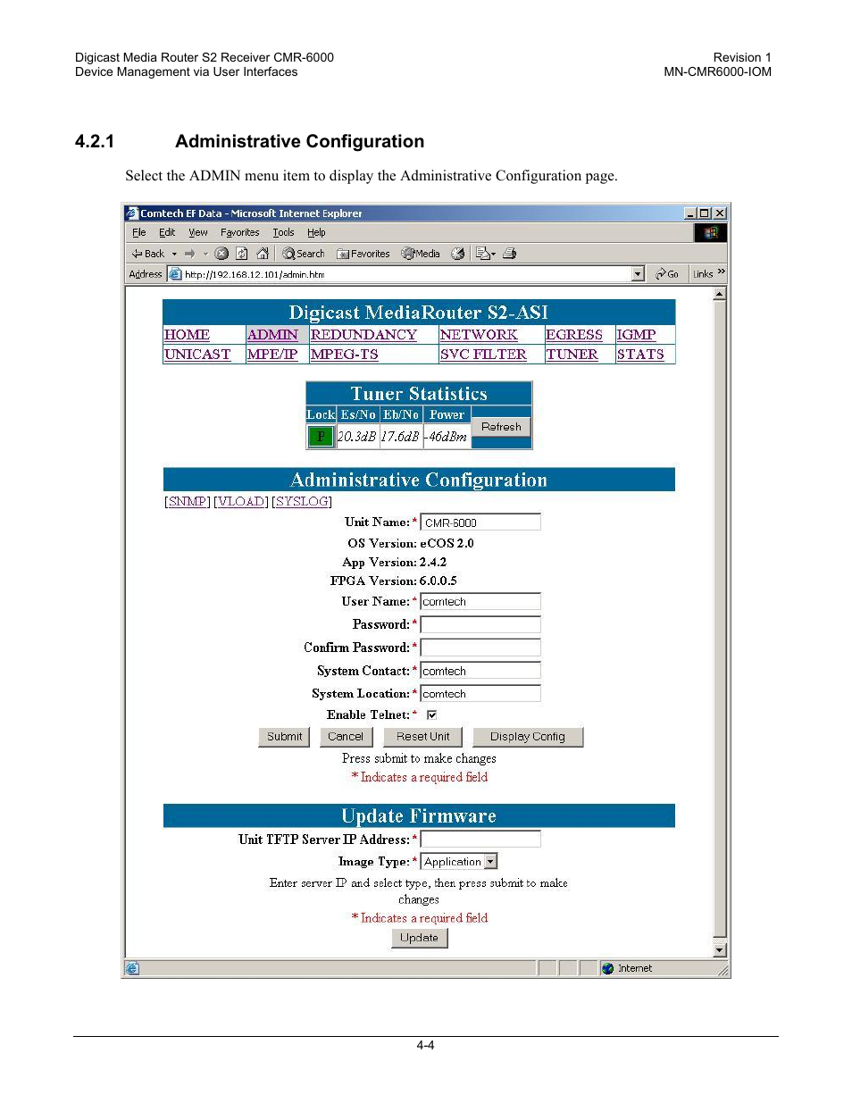 1 administrative configuration | Comtech EF Data CMR-6000 Manual User Manual | Page 34 / 138