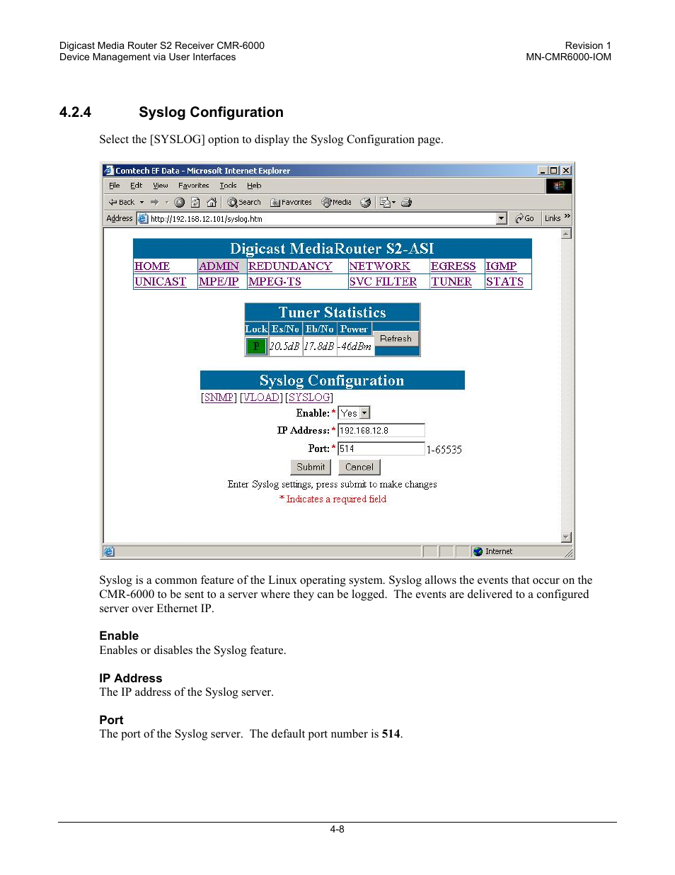 4 syslog configuration | Comtech EF Data CMR-6000 Manual User Manual | Page 38 / 138