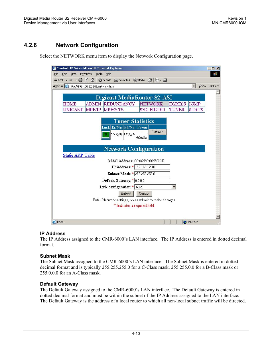 6 network configuration | Comtech EF Data CMR-6000 Manual User Manual | Page 40 / 138