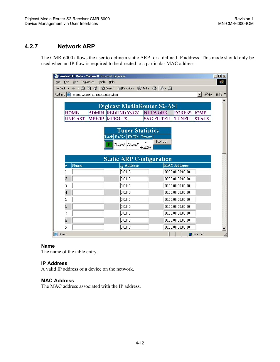 7 network arp | Comtech EF Data CMR-6000 Manual User Manual | Page 42 / 138