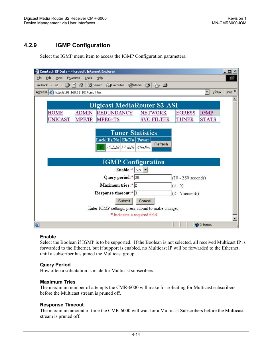 9 igmp configuration | Comtech EF Data CMR-6000 Manual User Manual | Page 44 / 138