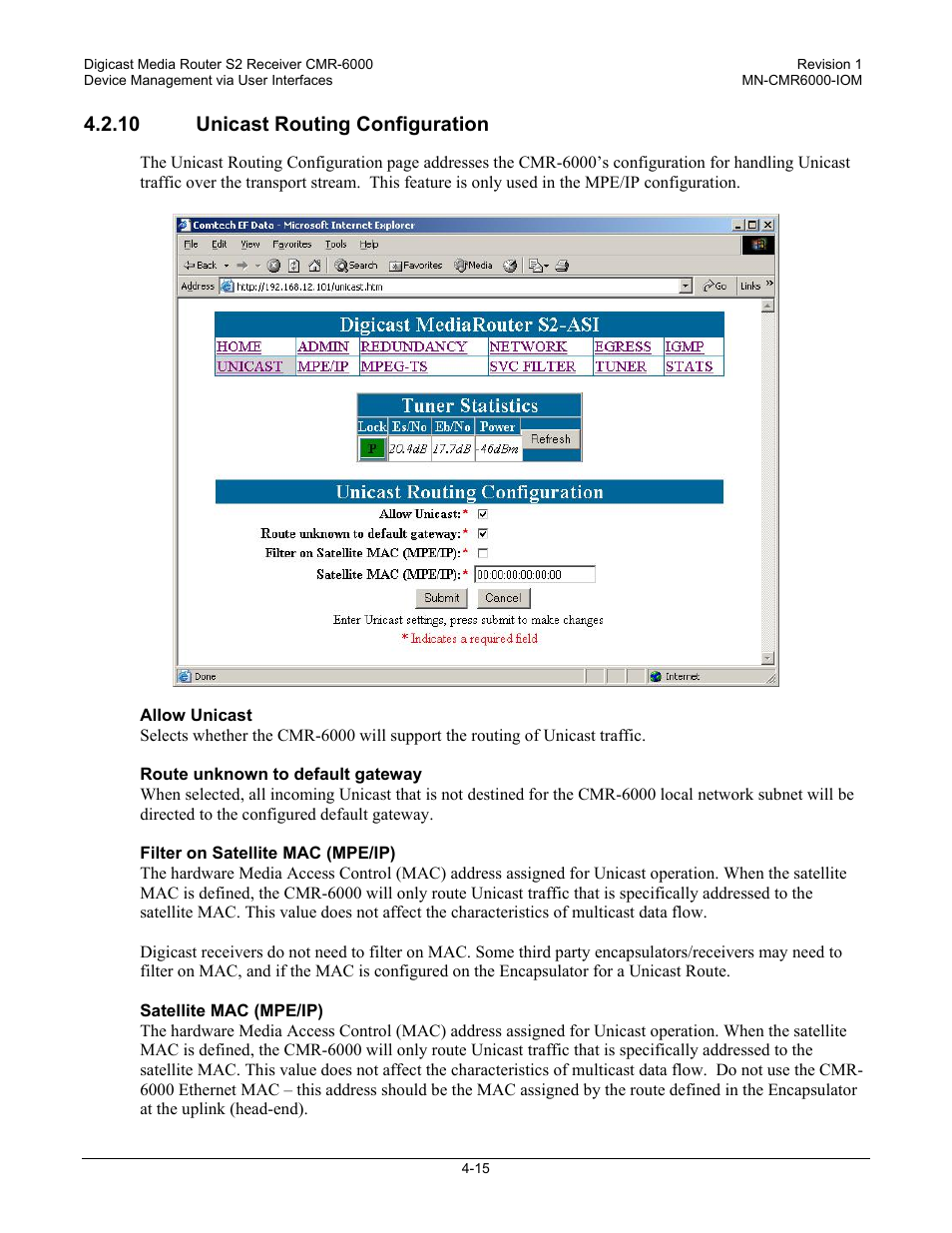 10 unicast routing configuration | Comtech EF Data CMR-6000 Manual User Manual | Page 45 / 138