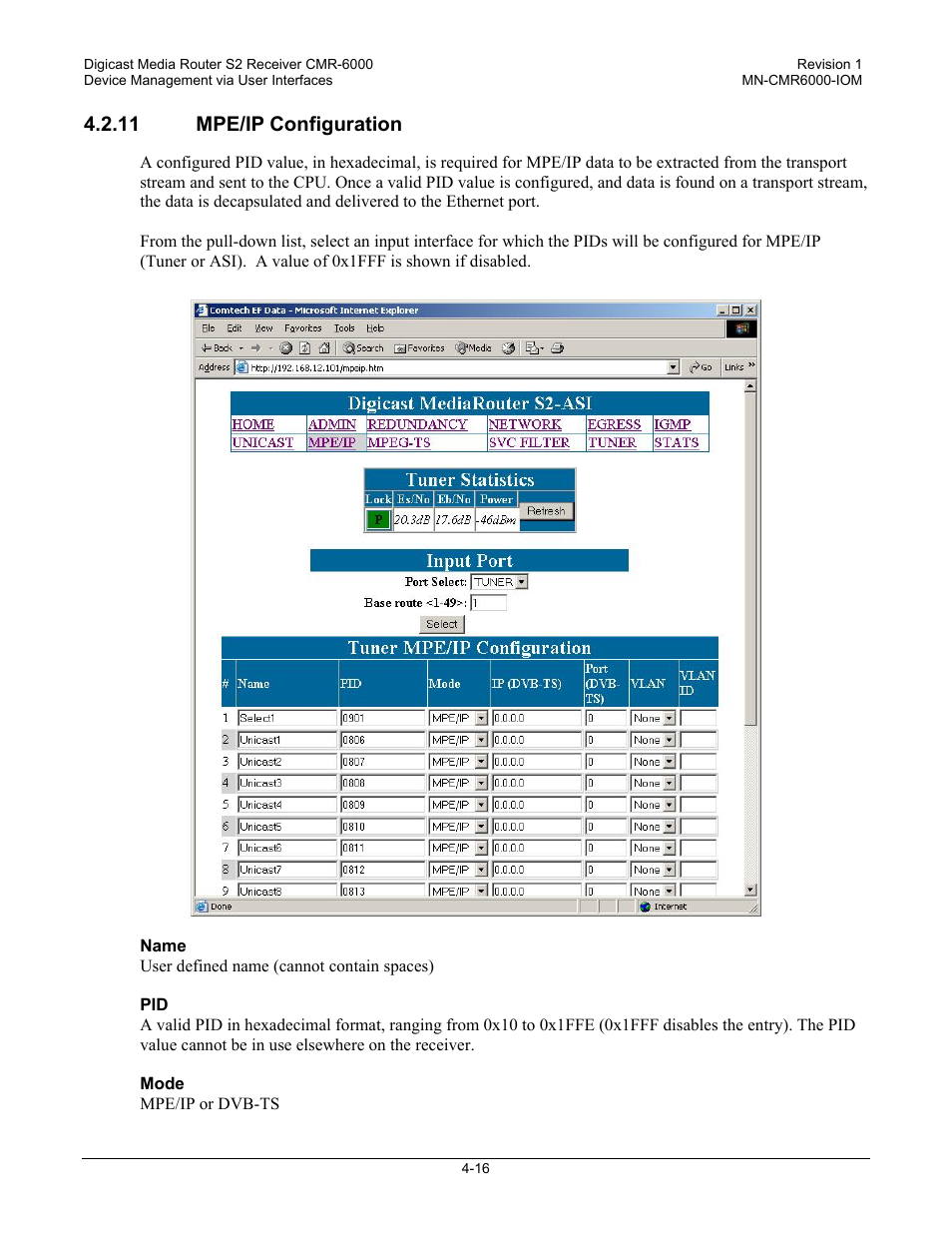 11 mpe/ip configuration | Comtech EF Data CMR-6000 Manual User Manual | Page 46 / 138