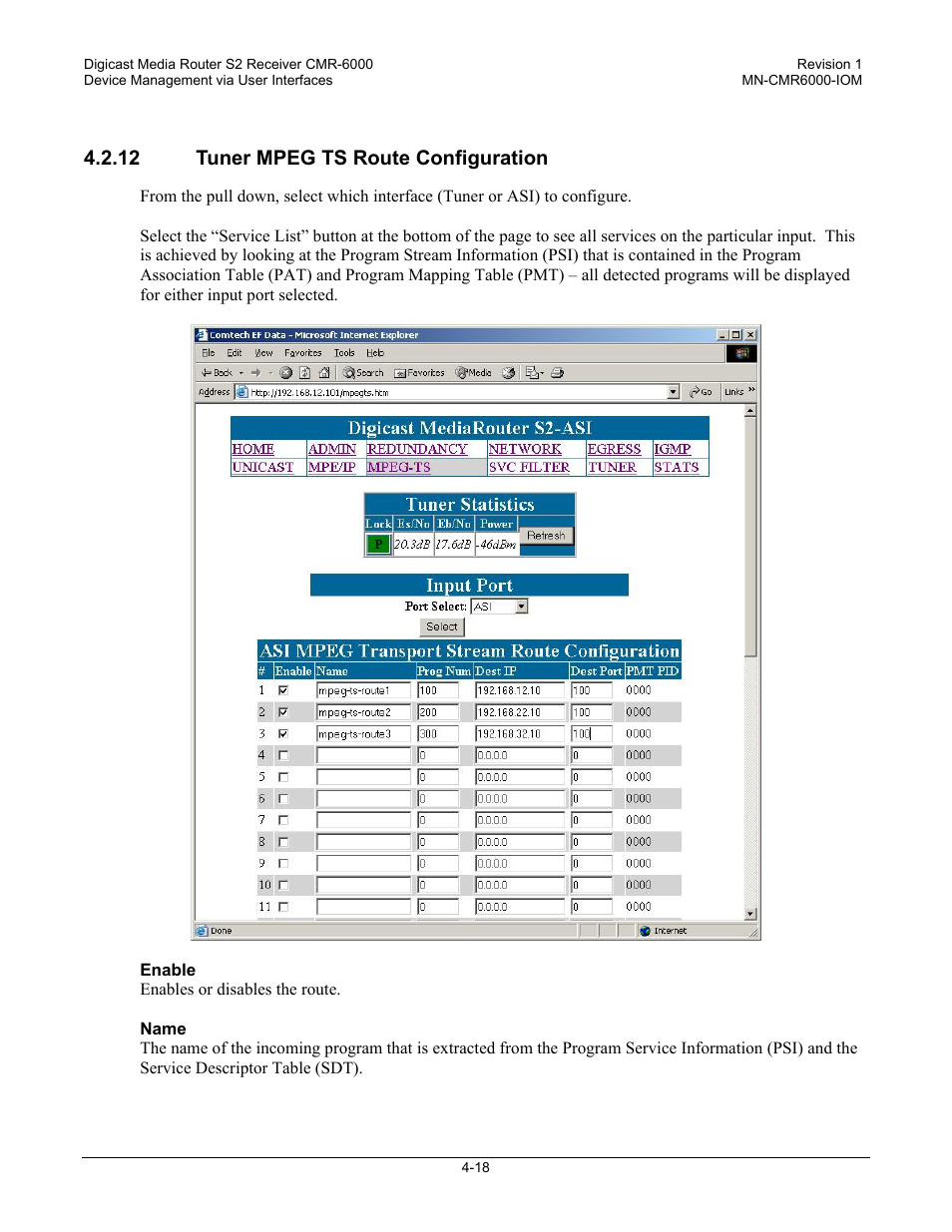 12 tuner mpeg ts route configuration | Comtech EF Data CMR-6000 Manual User Manual | Page 48 / 138