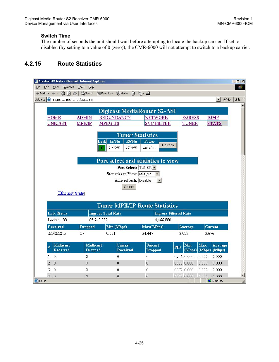 15 route statistics | Comtech EF Data CMR-6000 Manual User Manual | Page 55 / 138