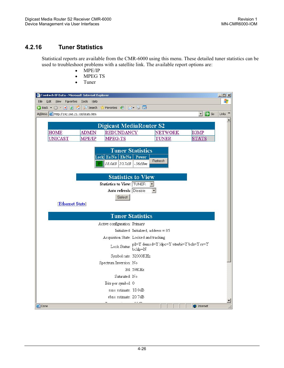 16 tuner statistics | Comtech EF Data CMR-6000 Manual User Manual | Page 56 / 138