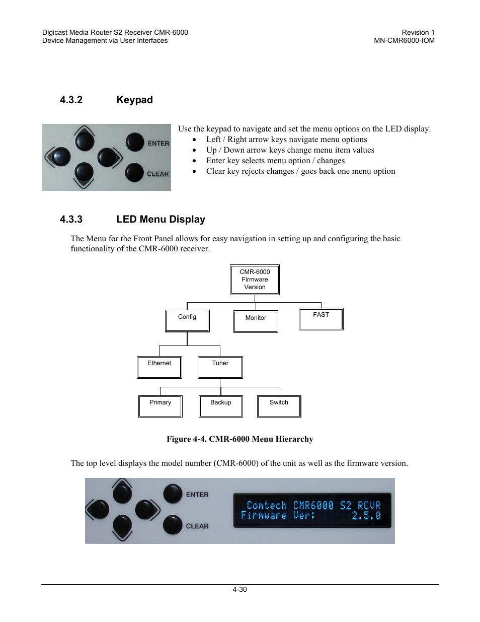 2 keypad, 3 led menu display | Comtech EF Data CMR-6000 Manual User Manual | Page 60 / 138