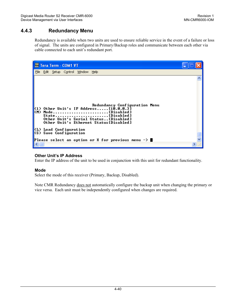 3 redundancy menu | Comtech EF Data CMR-6000 Manual User Manual | Page 70 / 138