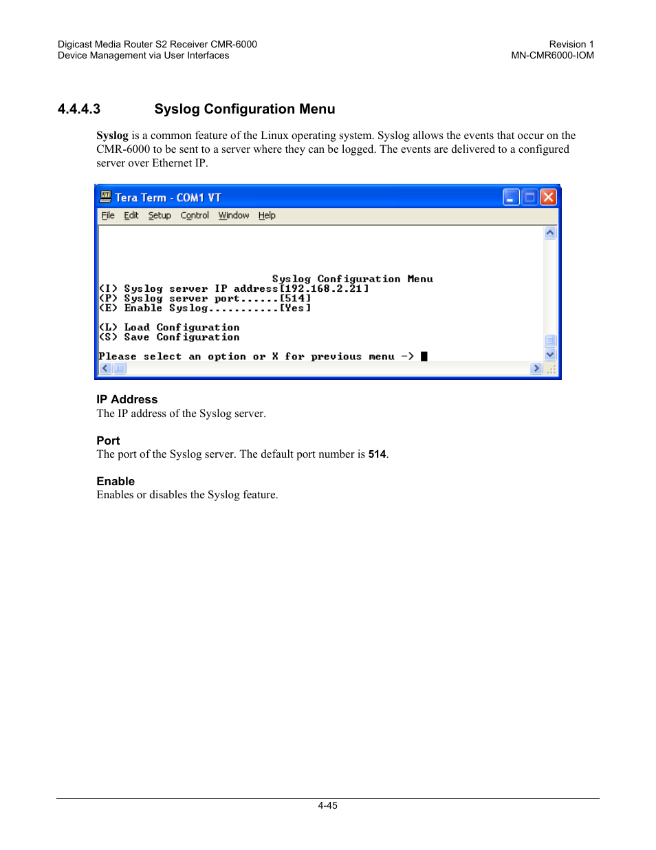 3 syslog configuration menu | Comtech EF Data CMR-6000 Manual User Manual | Page 75 / 138