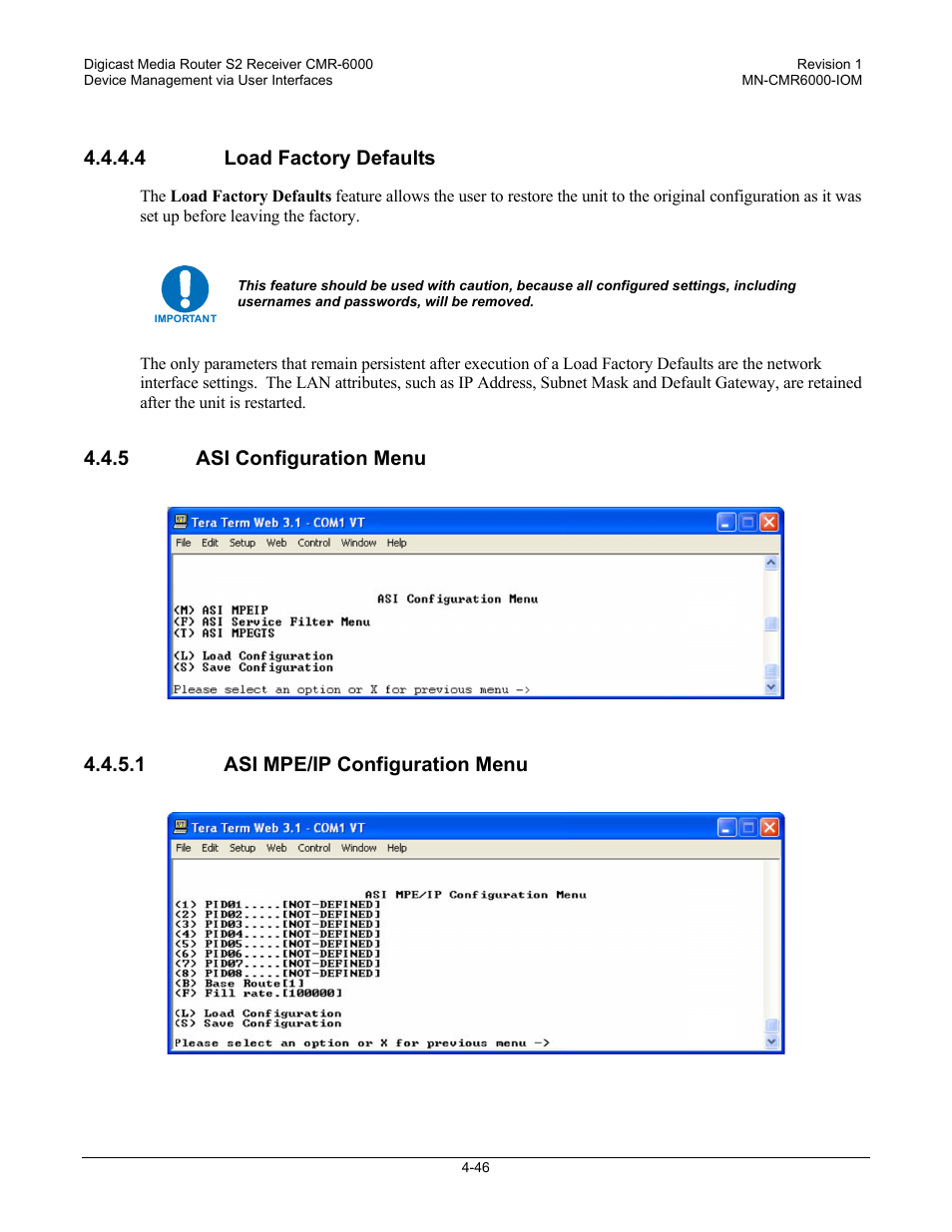 5 asi configuration menu | Comtech EF Data CMR-6000 Manual User Manual | Page 76 / 138