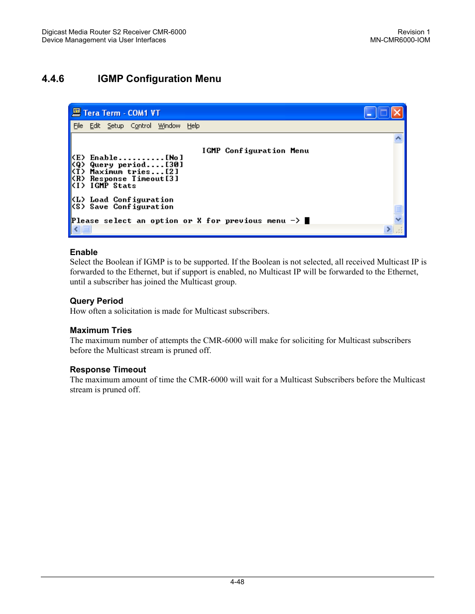 6 igmp configuration menu | Comtech EF Data CMR-6000 Manual User Manual | Page 78 / 138