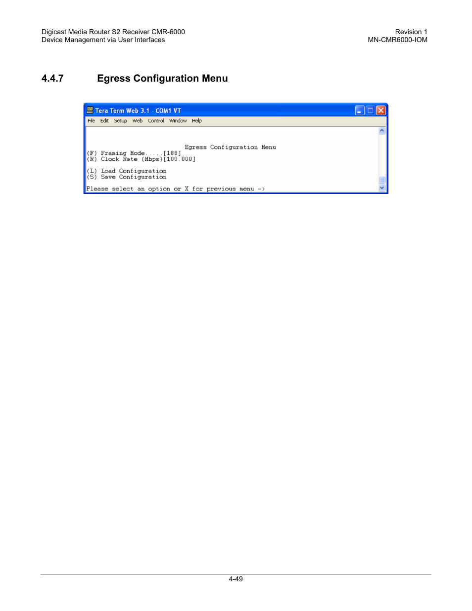 7 egress configuration menu | Comtech EF Data CMR-6000 Manual User Manual | Page 79 / 138