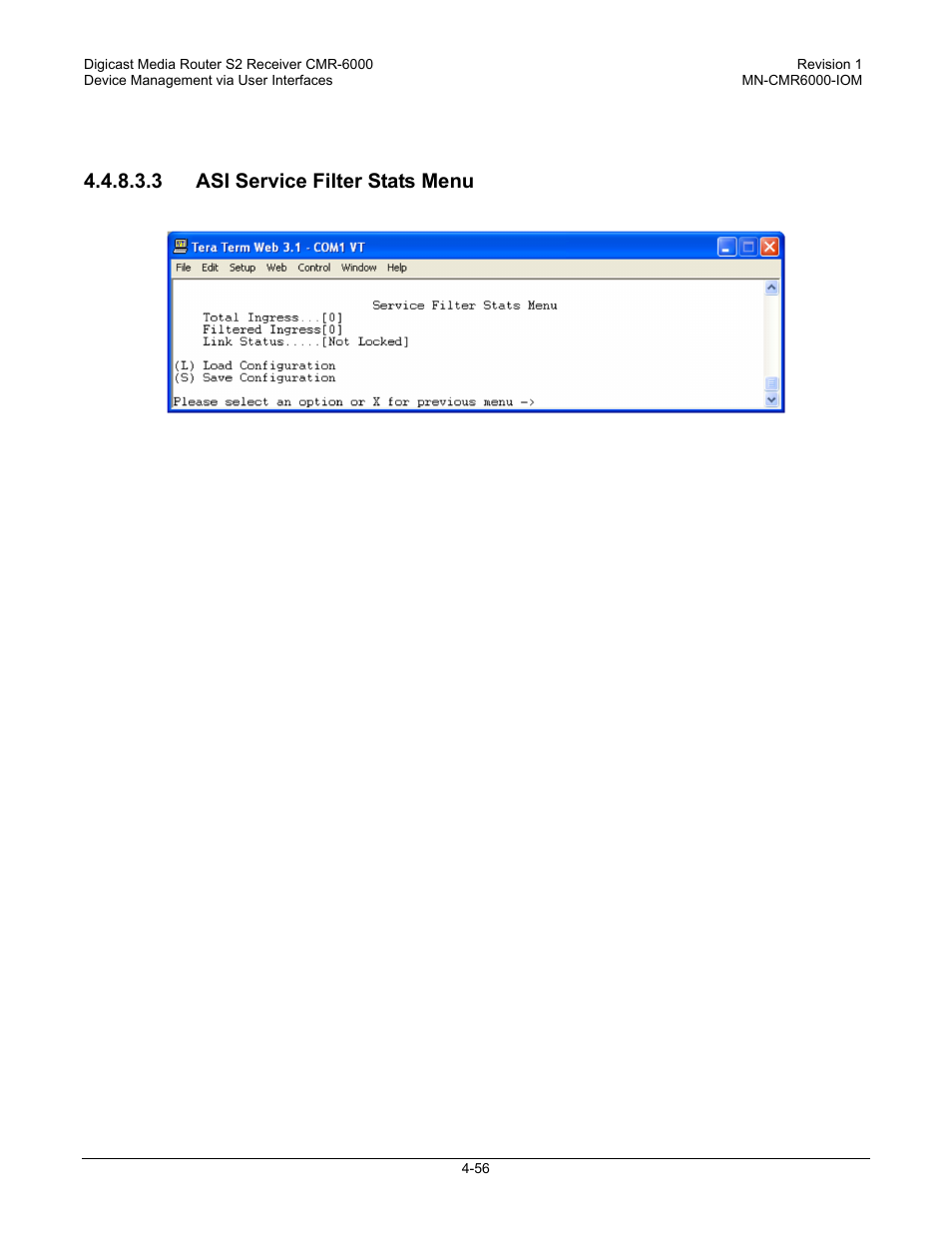 3 asi service filter stats menu | Comtech EF Data CMR-6000 Manual User Manual | Page 86 / 138