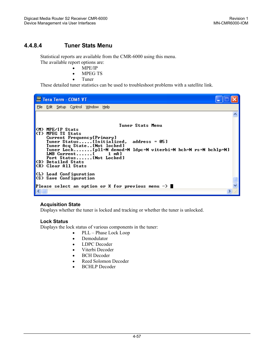 4 tuner stats menu | Comtech EF Data CMR-6000 Manual User Manual | Page 87 / 138