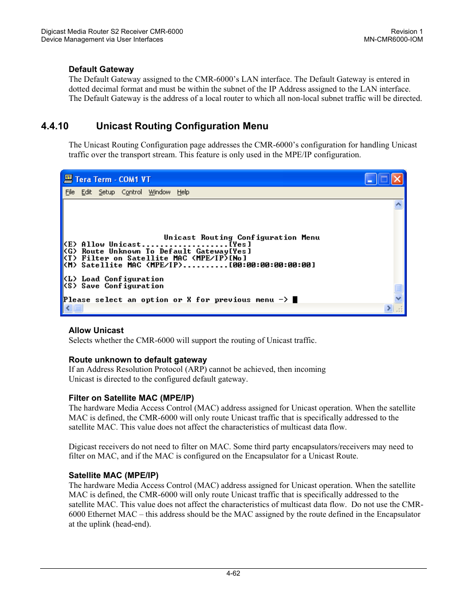 10 unicast routing configuration menu | Comtech EF Data CMR-6000 Manual User Manual | Page 92 / 138