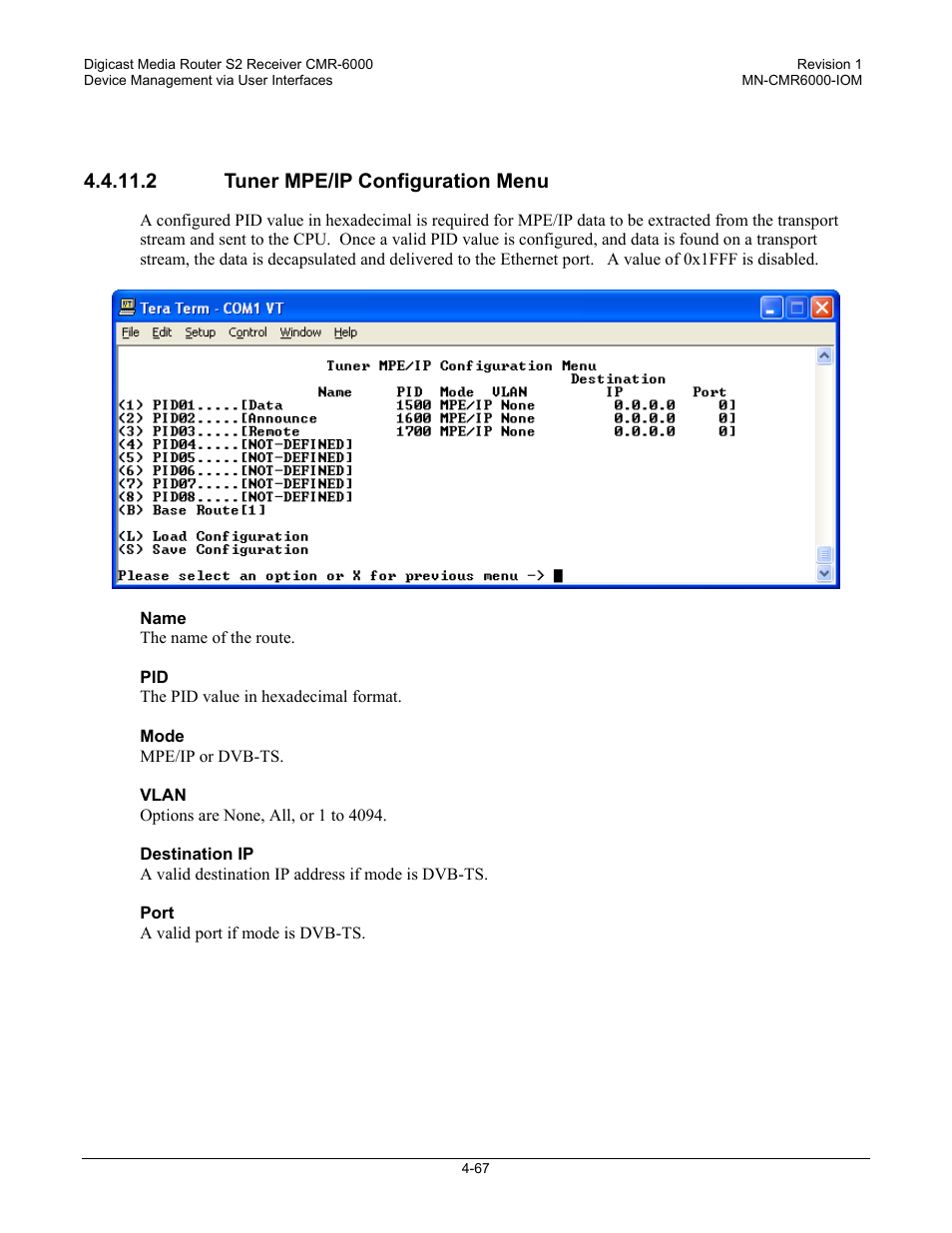 2 tuner mpe/ip configuration menu | Comtech EF Data CMR-6000 Manual User Manual | Page 97 / 138