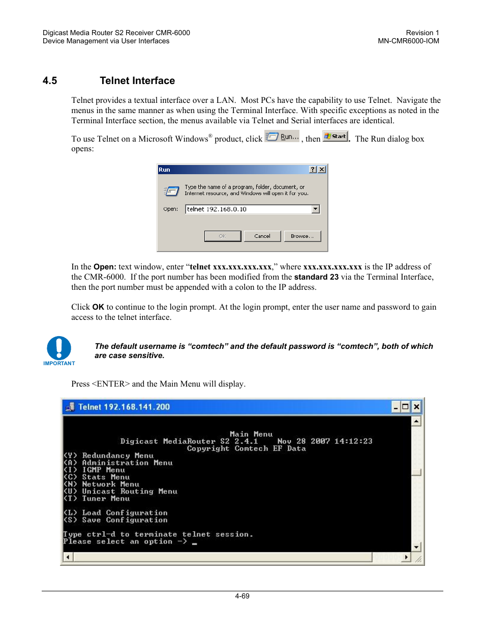 5 telnet interface | Comtech EF Data CMR-6000 Manual User Manual | Page 99 / 138