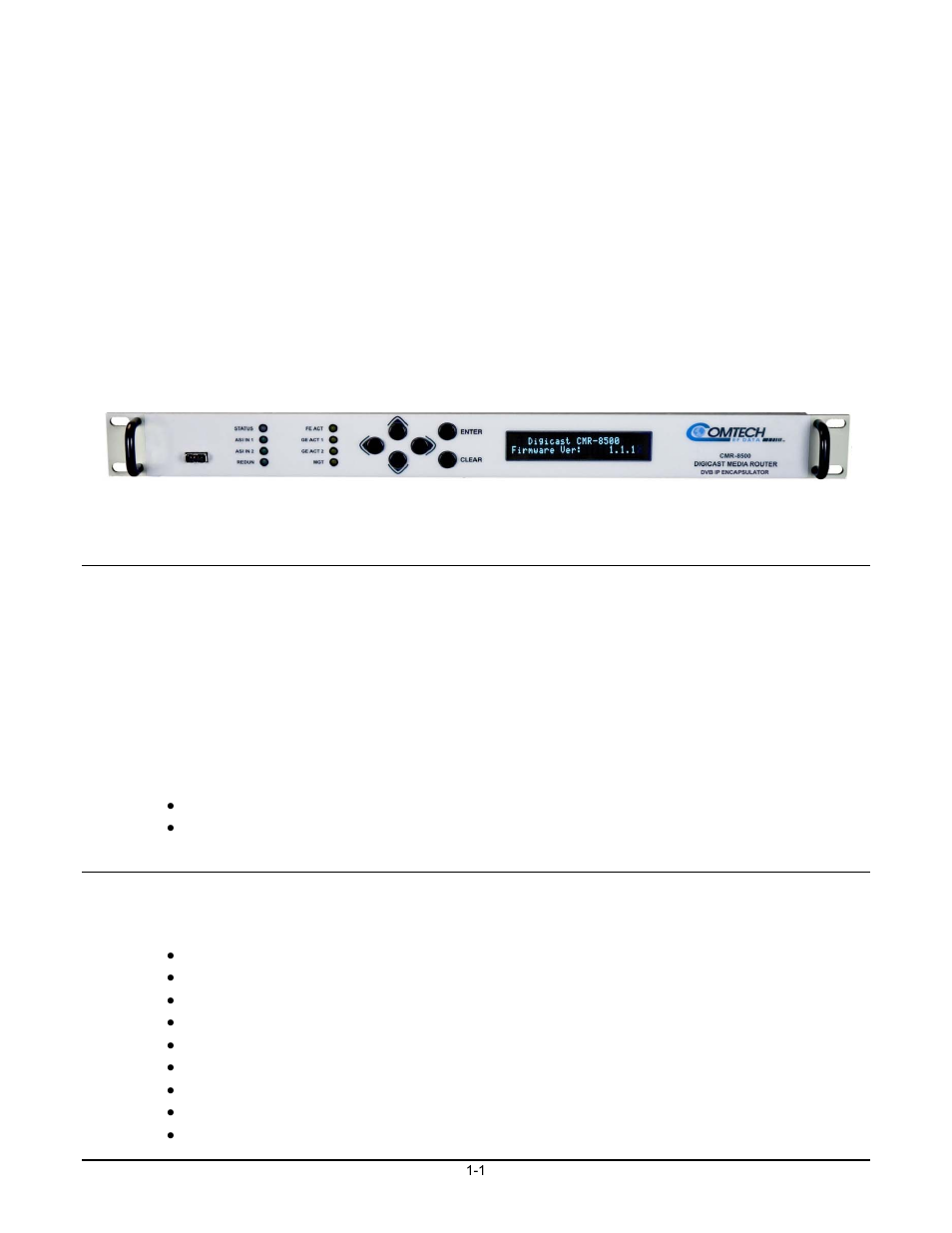 Chapter_1_introduction, 1 introduction, 2 standard features | Chapter 1, Introduction -1, Chapter 1. introduction | Comtech EF Data CMR-8500 Manual User Manual | Page 17 / 98