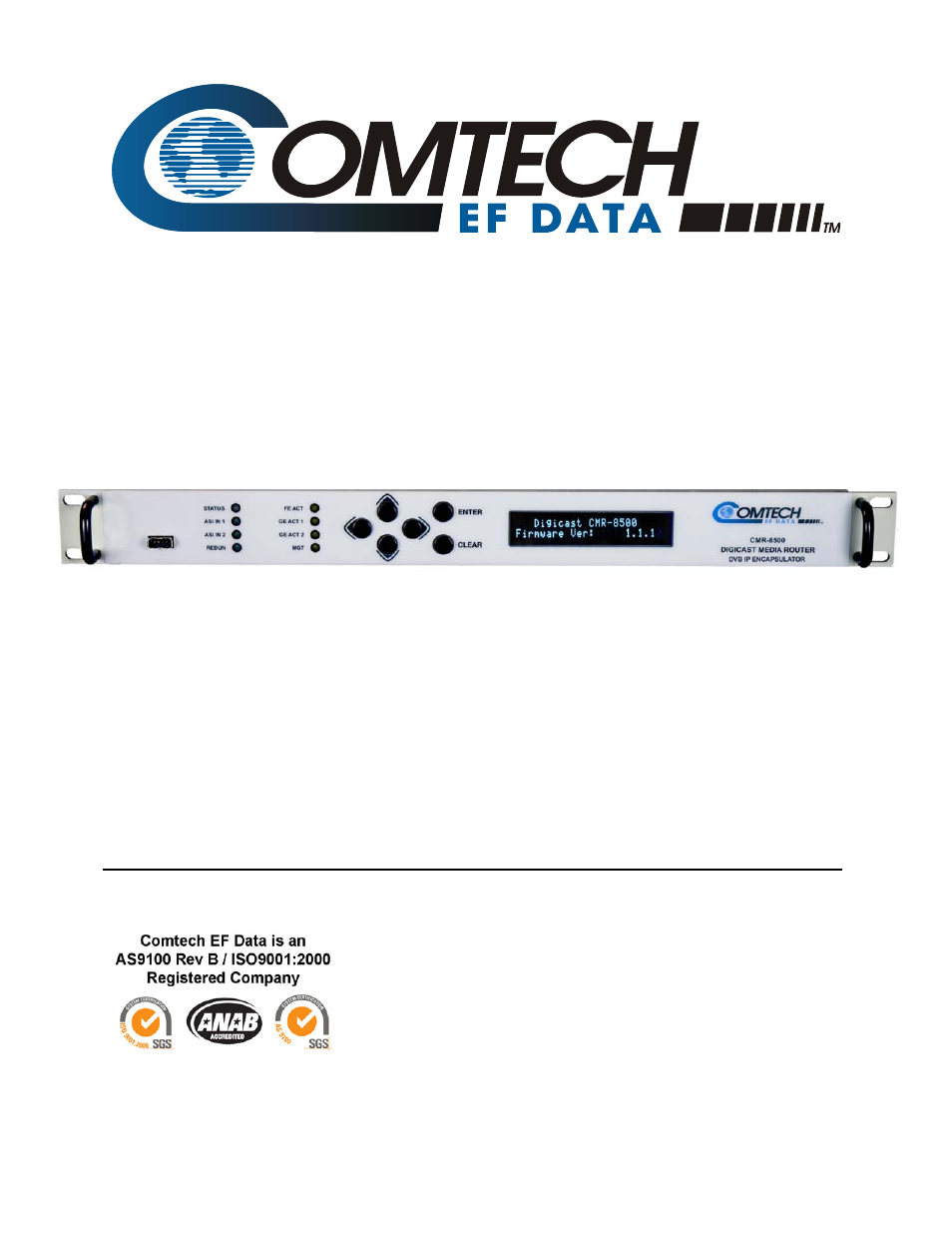 Inside cover, Cmr-8500, Dvb ip encapsulator | Installation and operation manual | Comtech EF Data CMR-8500 Manual User Manual | Page 3 / 98