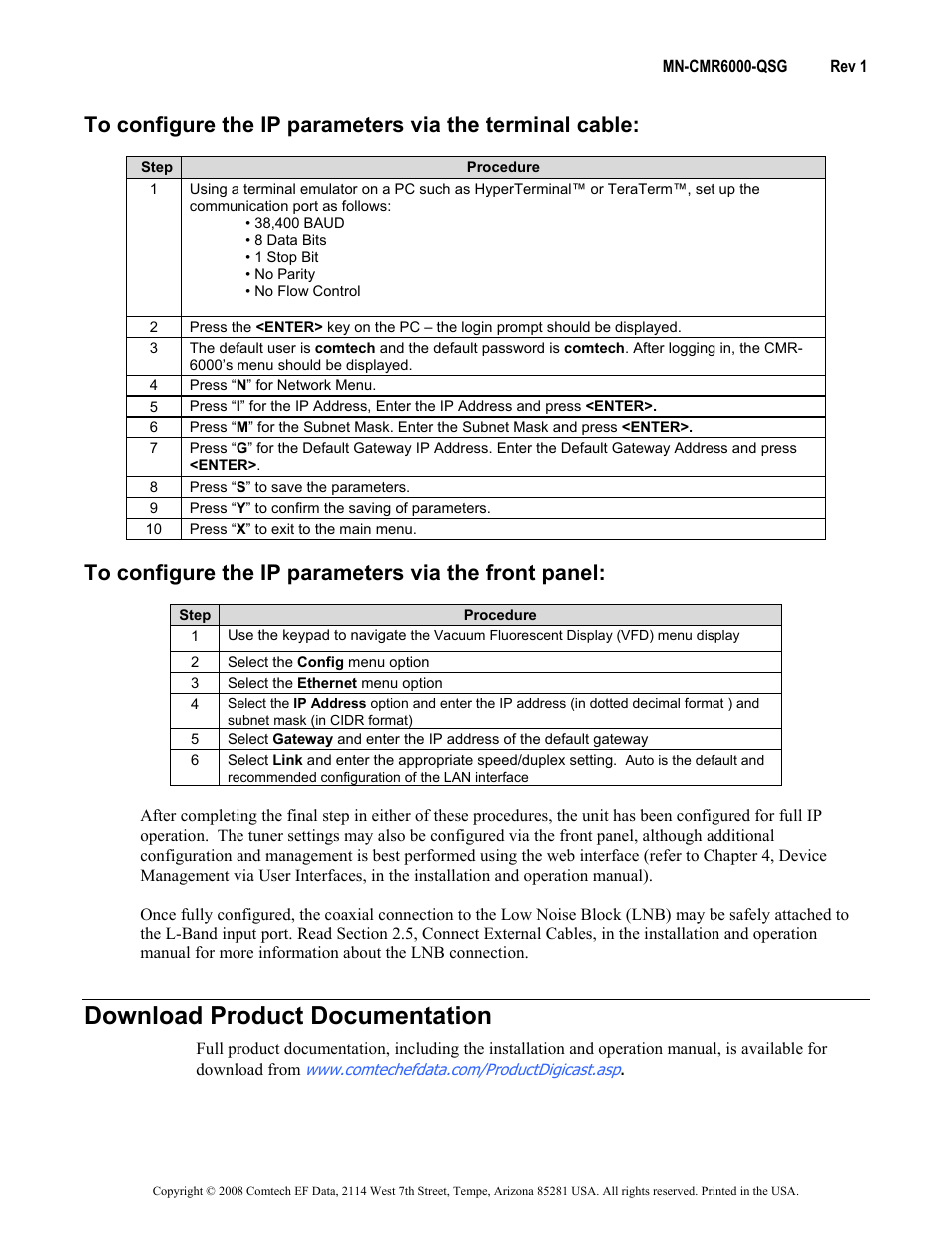 Download product documentation | Comtech EF Data CMR-6000 Quick Start Guide User Manual | Page 3 / 4