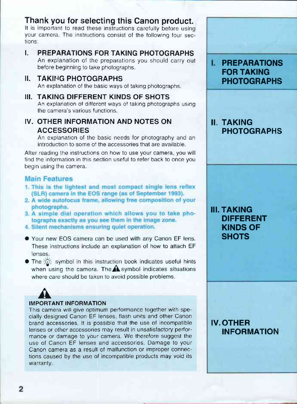 Main features | Canon EOS 500QD User Manual | Page 2 / 64