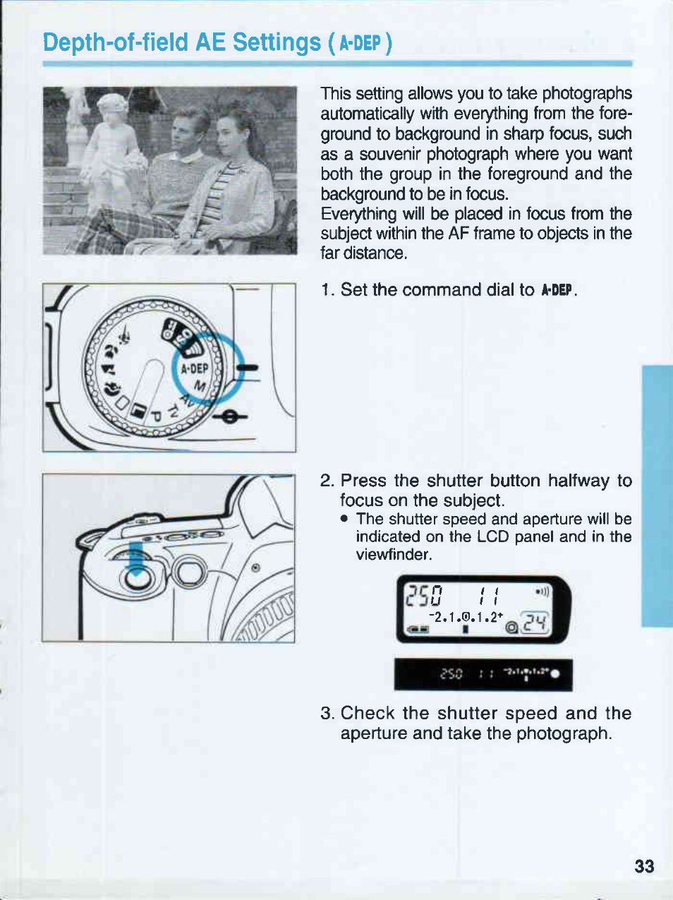 Depth-of-field ae settings | Canon EOS 500QD User Manual | Page 33 / 64